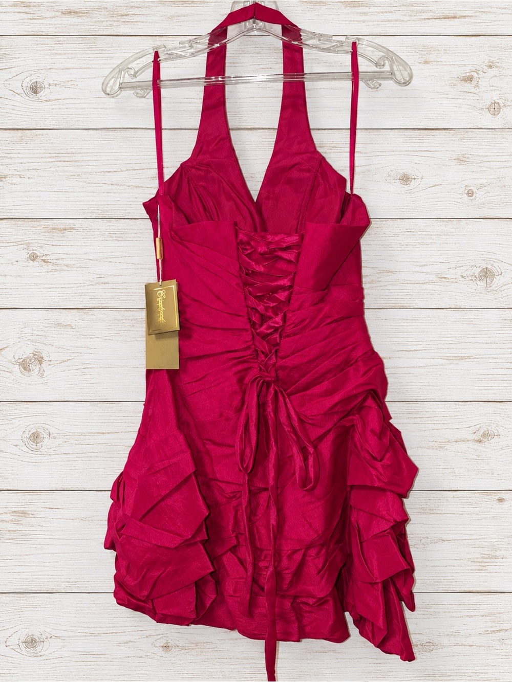 Bright Fuchsia Halter Ruffled Homecoming Dress - Picture 2 of 7